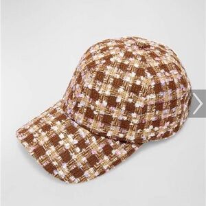 Lele Sadoughi Boucle Brown and Pink Tweed baseball Cap